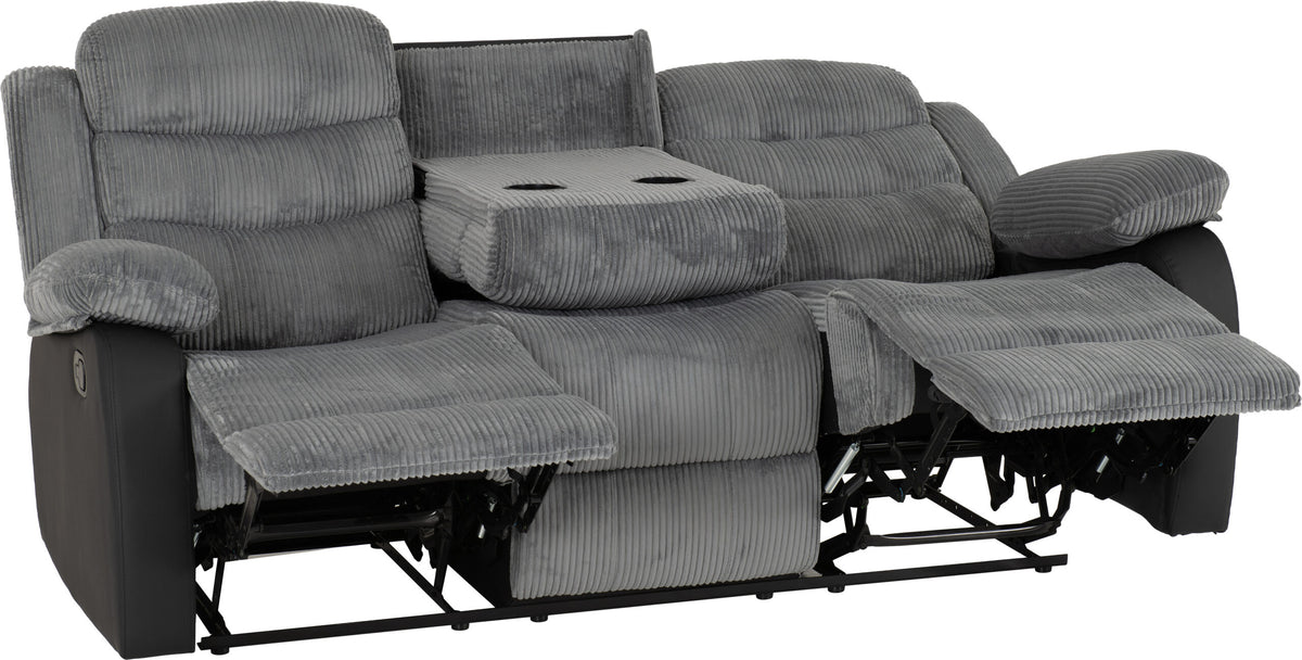 Roma 3+2 Recliner Suite - Grey Cord Fabric/Black Faux Leather