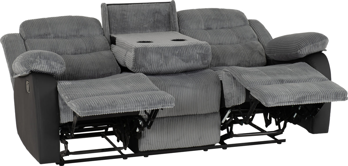 Roma 3+2 Recliner Suite - Grey Cord Fabric/Black Faux Leather