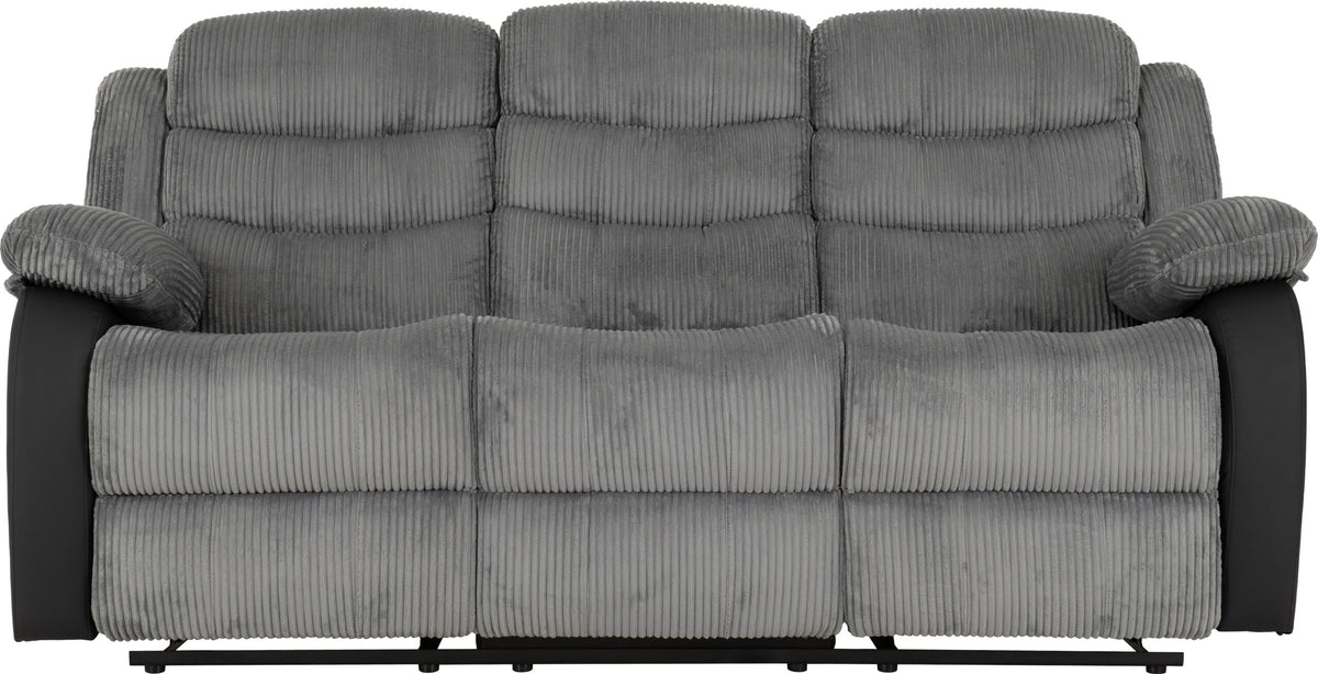 Roma 3+2 Recliner Suite - Grey Cord Fabric/Black Faux Leather