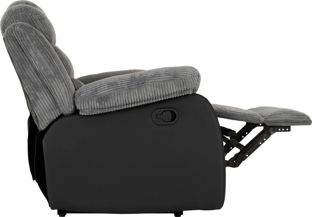 Roma 3+2 Recliner Suite - Grey Cord Fabric/Black Faux Leather