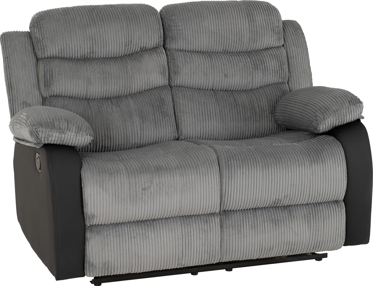 Roma 3+2 Recliner Suite - Grey Cord Fabric/Black Faux Leather