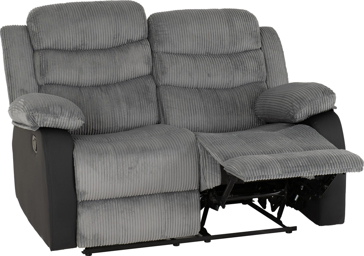 Roma 3+2 Recliner Suite - Grey Cord Fabric/Black Faux Leather