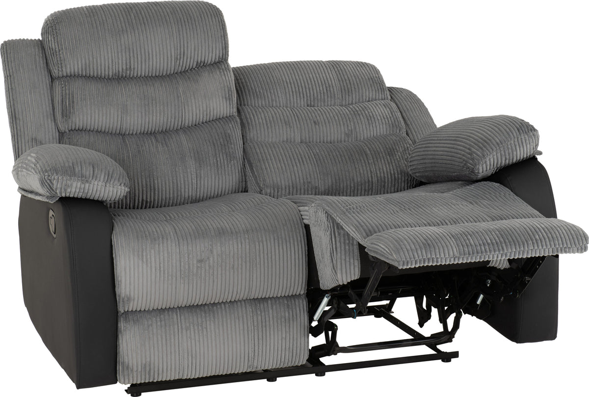 Roma 3+2 Recliner Suite - Grey Cord Fabric/Black Faux Leather