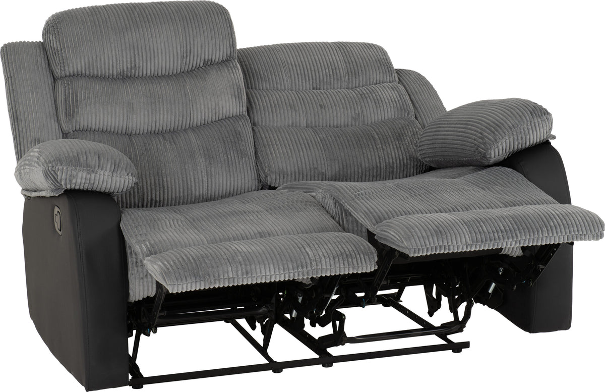 Roma 3+2 Recliner Suite - Grey Cord Fabric/Black Faux Leather
