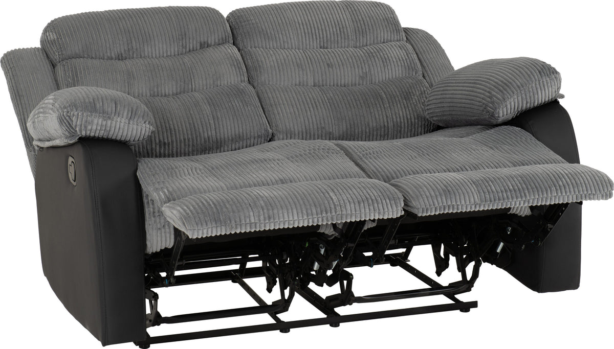 Roma 3+2 Recliner Suite - Grey Cord Fabric/Black Faux Leather
