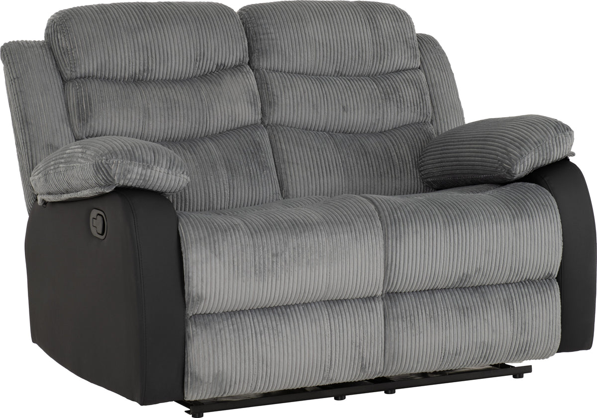 Roma 3+2 Recliner Suite - Grey Cord Fabric/Black Faux Leather