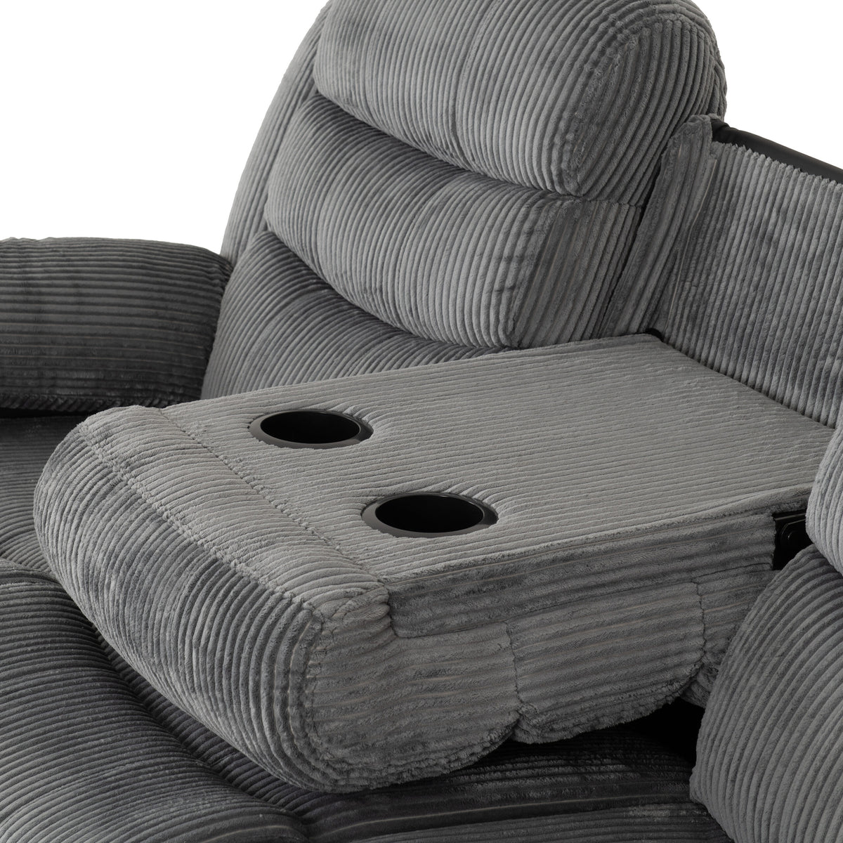 Roma 3+2 Recliner Suite - Grey Cord Fabric/Black Faux Leather