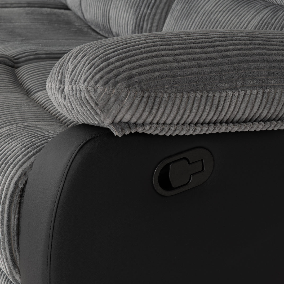 Roma 3+2 Recliner Suite - Grey Cord Fabric/Black Faux Leather