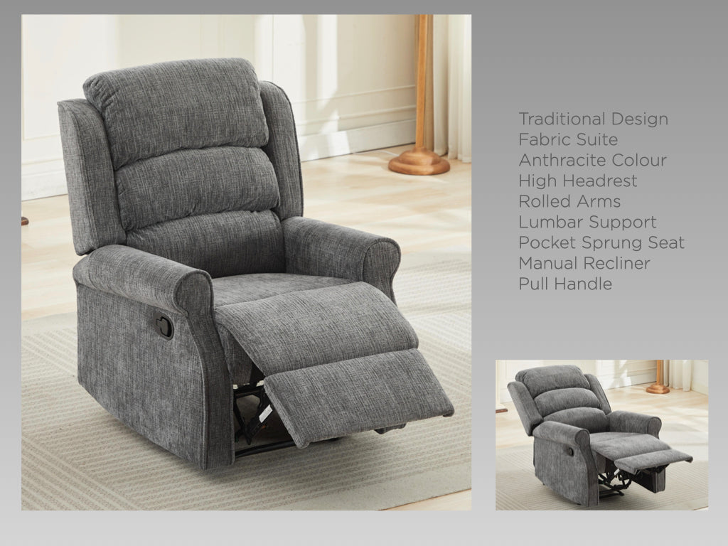 Regency Manual Recliner Armchair - Anthracite