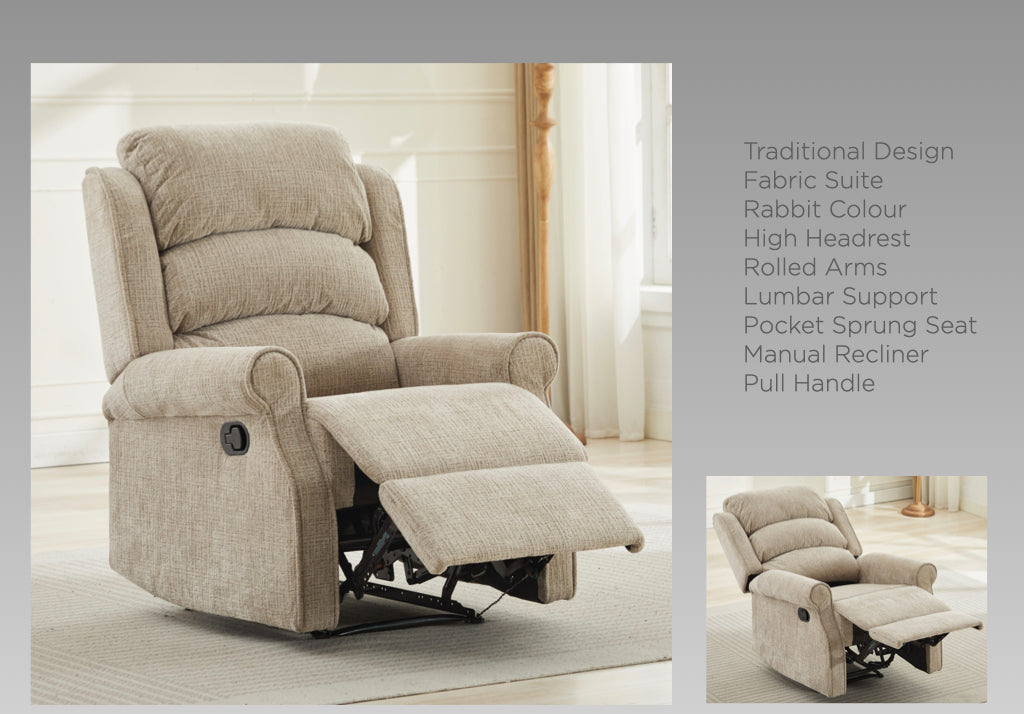 Regency Manual Recliner Armchair - Rabbit