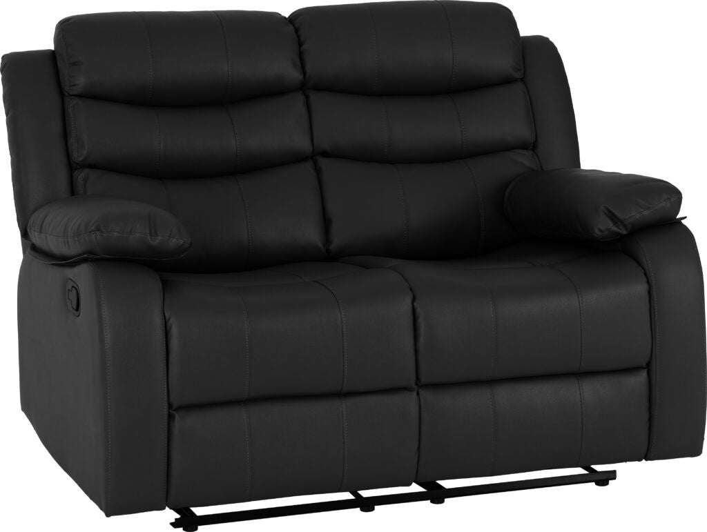 Black leather reclining sofa on a white background