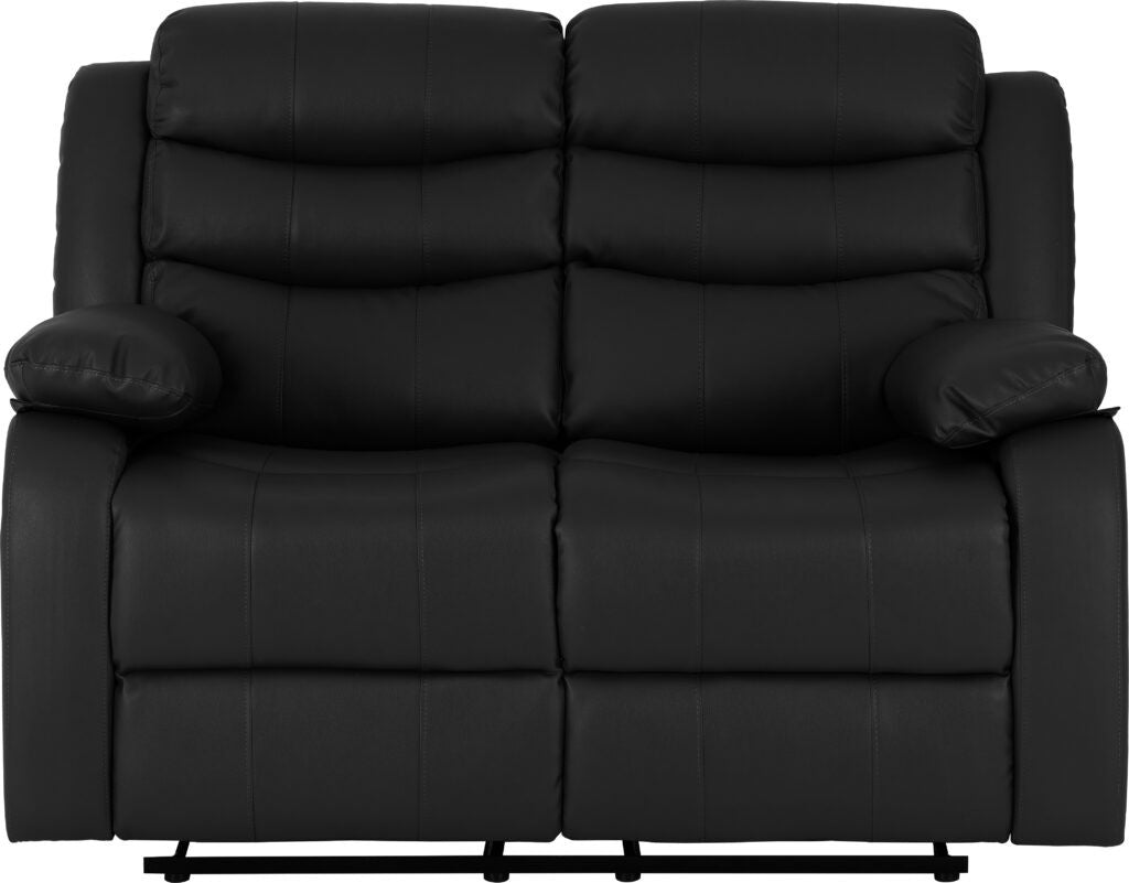 Black leather reclining sofa on a white background
