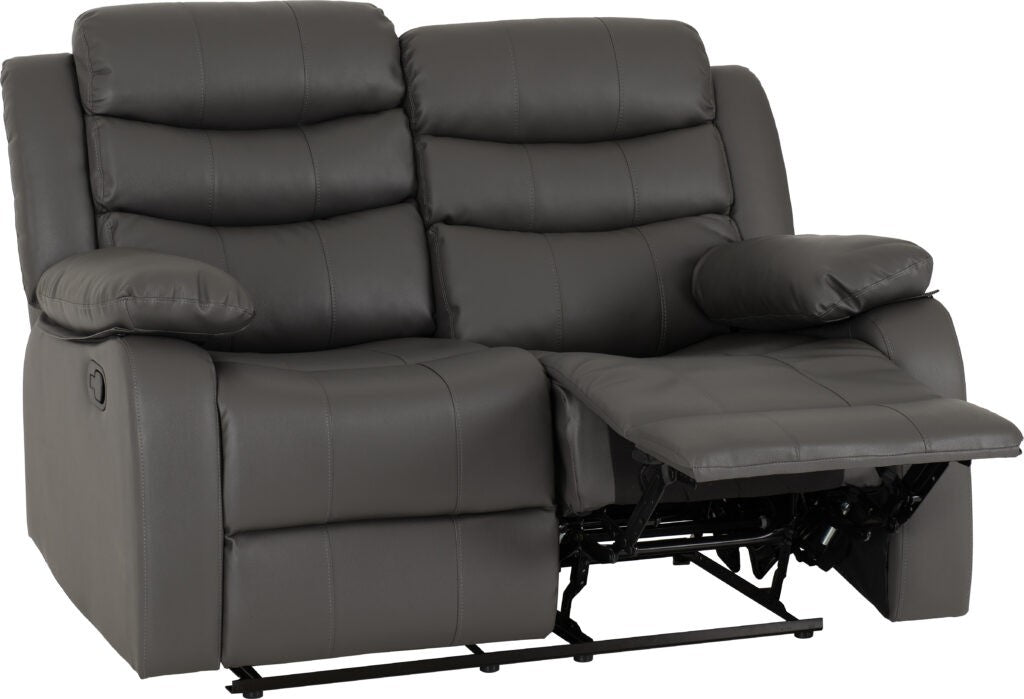 Gray reclining sofa with armrests on a white background