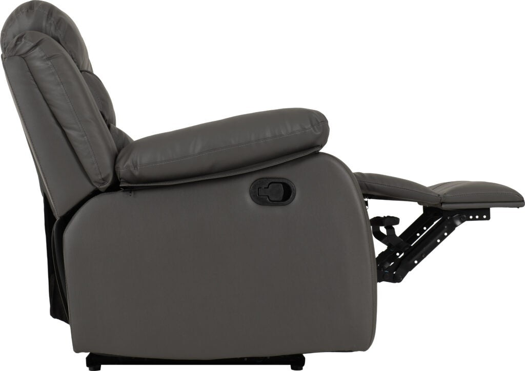 Gray recliner chair with armrests on a white background