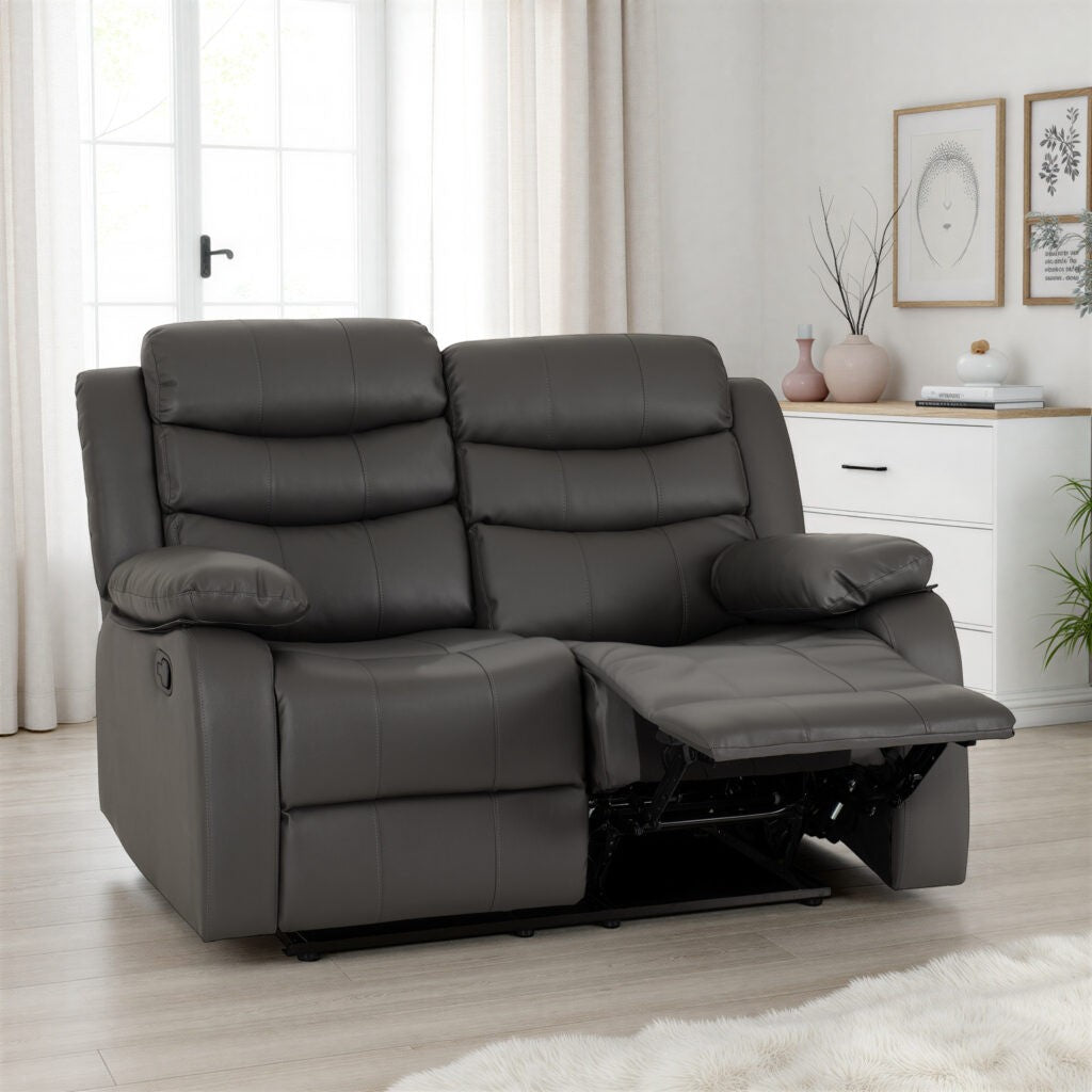 Roma 2 Seater Recliner Sofa - Grey Faux Leather