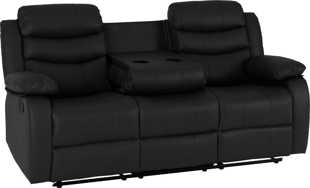 Black leather reclining sofa on a white background