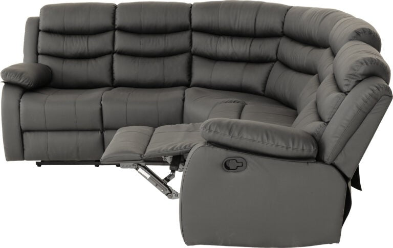 Roma Manual Recliner Corner Sofa - Grey Faux Leather