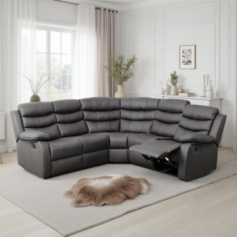 Roma Manual Recliner Corner Sofa - Grey Faux Leather
