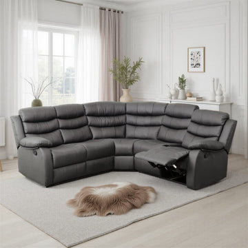 Roma Manual Recliner Corner Sofa - Grey Faux Leather