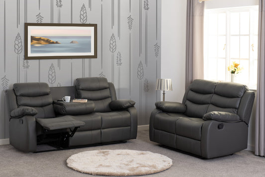 Roma 3+2 Recliner Suite - Grey Faux Leather