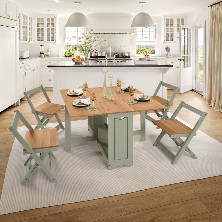 Santos Butterfly Dining Set - Green/Distressed Waxed Pine
