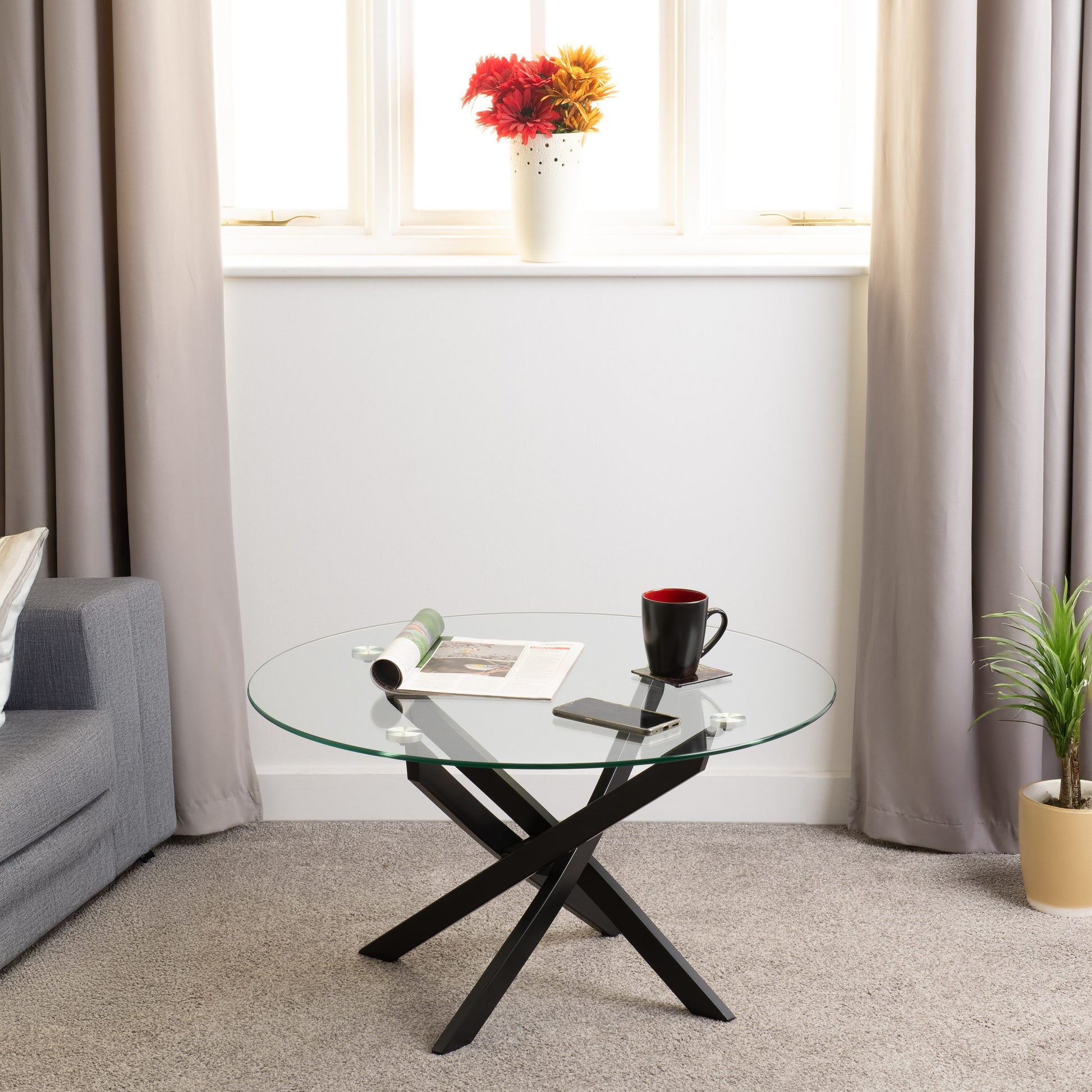 Sheldon Round Coffee Table - Clear Glass/Black