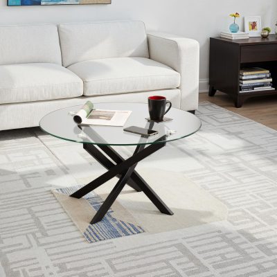 Sheldon Round Coffee Table - Clear Glass/Black