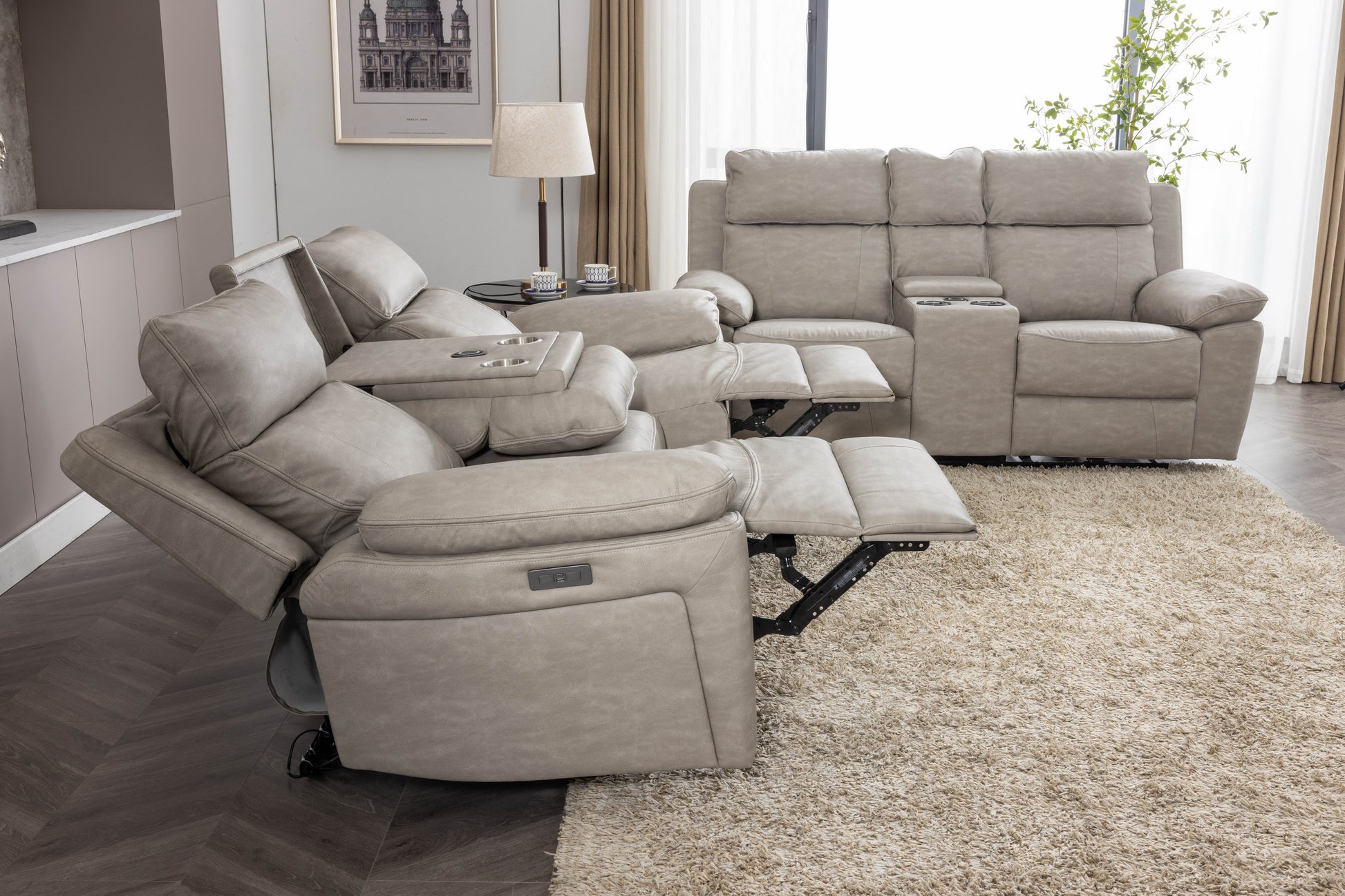 Huntington 3+2 Electric Sofa Suite - Silver Grey