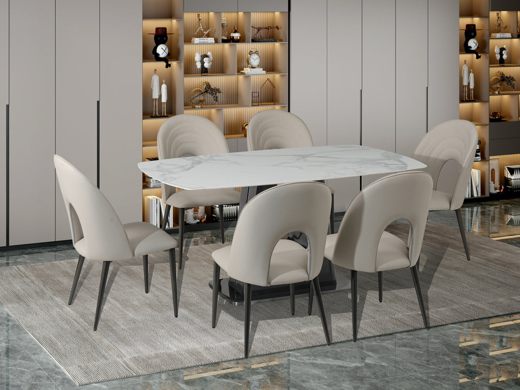 Solano 160 cm Sintered Stone Dining Set Including 6 Chairs (Light Grey or Dark Grey)