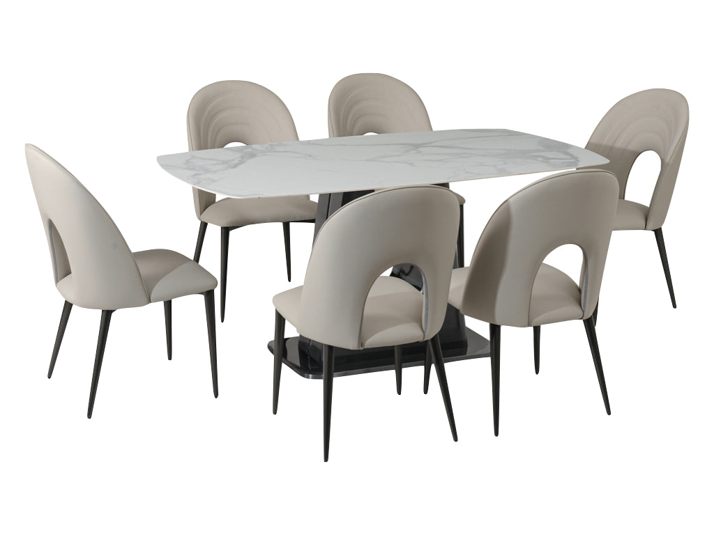 Solano 160 cm Sintered Stone Dining Set Including 6 Chairs (Light Grey or Dark Grey)