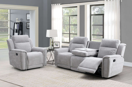 Somerton 3+1+1 Manual Reclining Sofa Suite - Light Grey Fabric