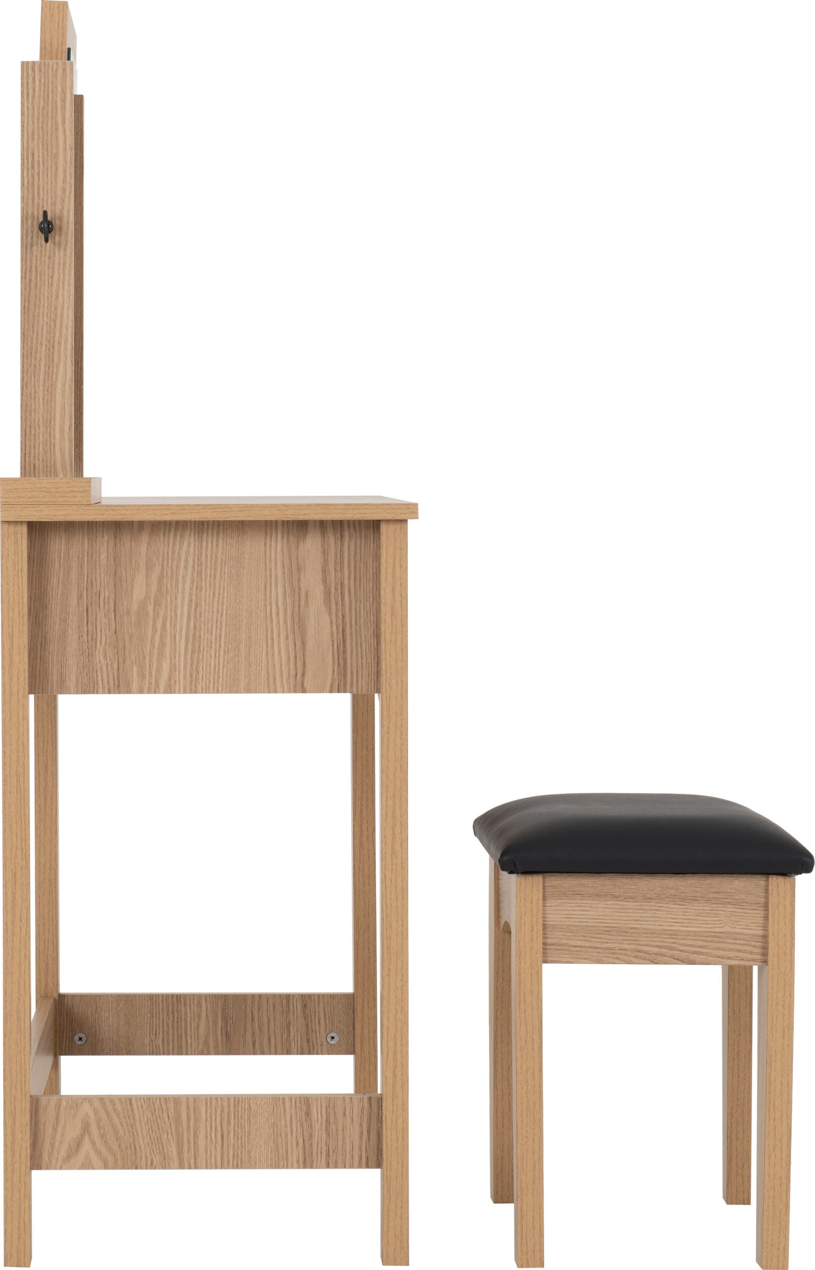 Tessa 2 Drawer Dressing Table Set - Natural Oak Effect/Black Faux Leather