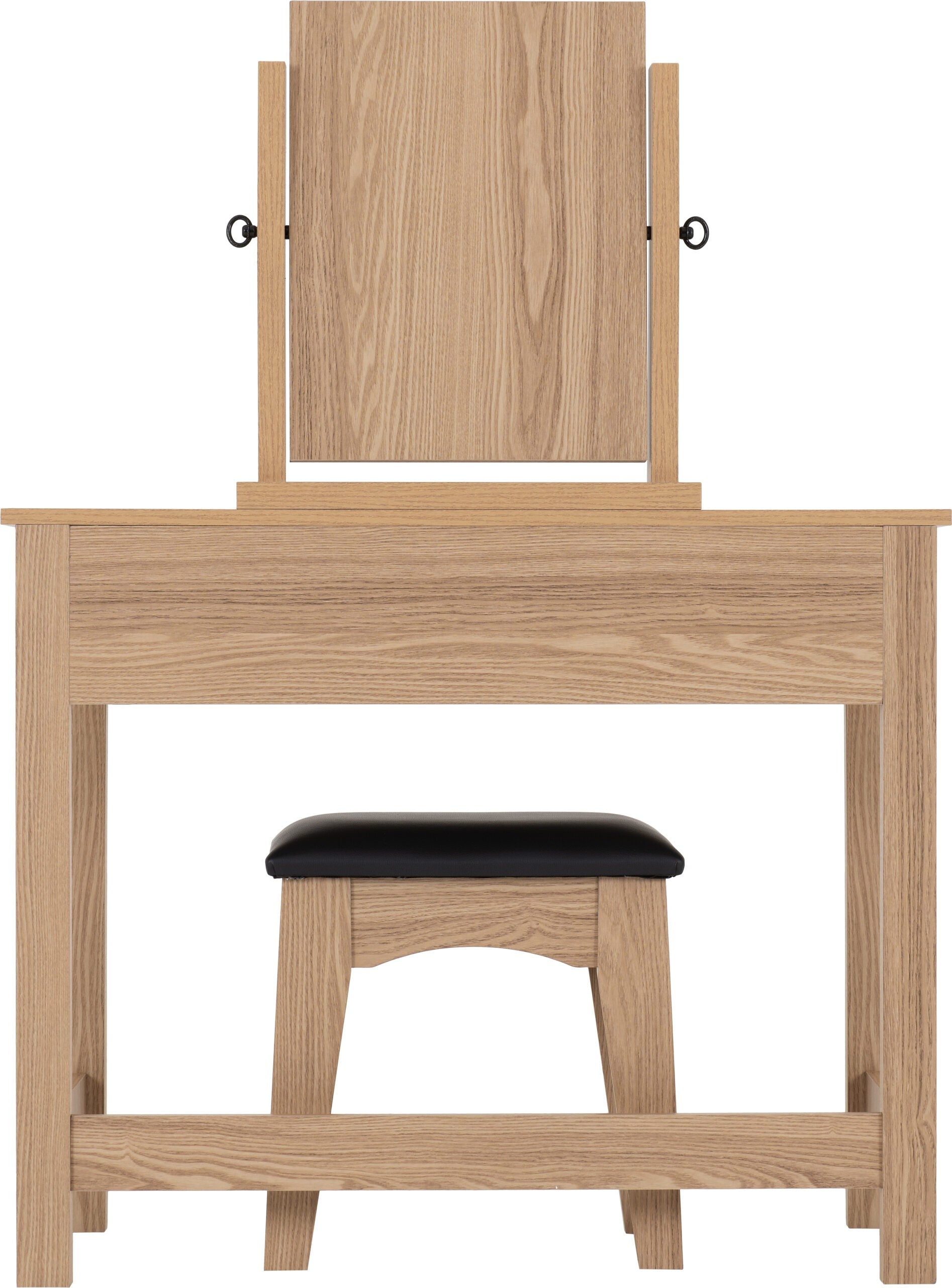 Tessa 2 Drawer Dressing Table Set - Natural Oak Effect/Black Faux Leather