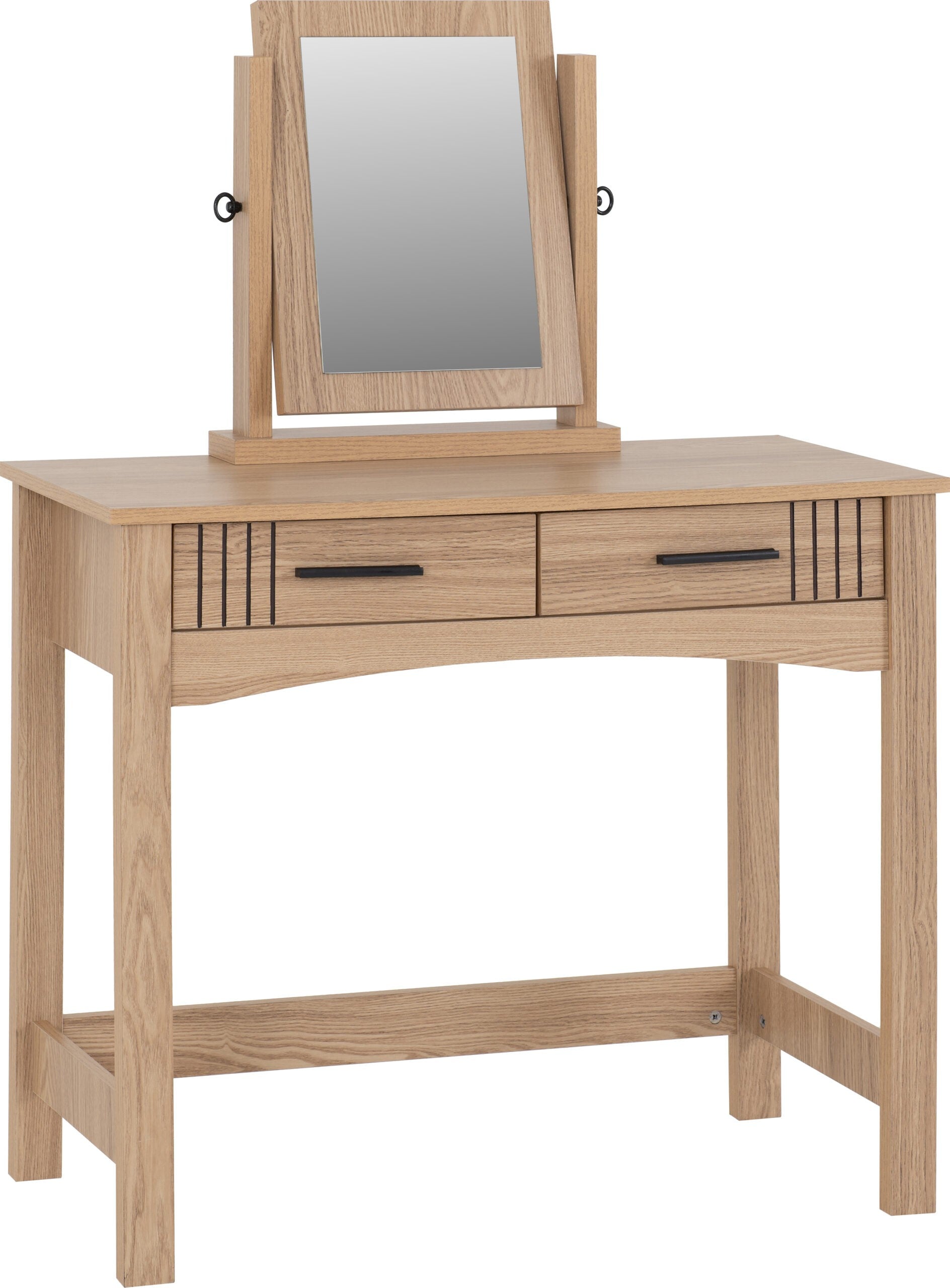 Tessa 2 Drawer Dressing Table Set - Natural Oak Effect/Black Faux Leather