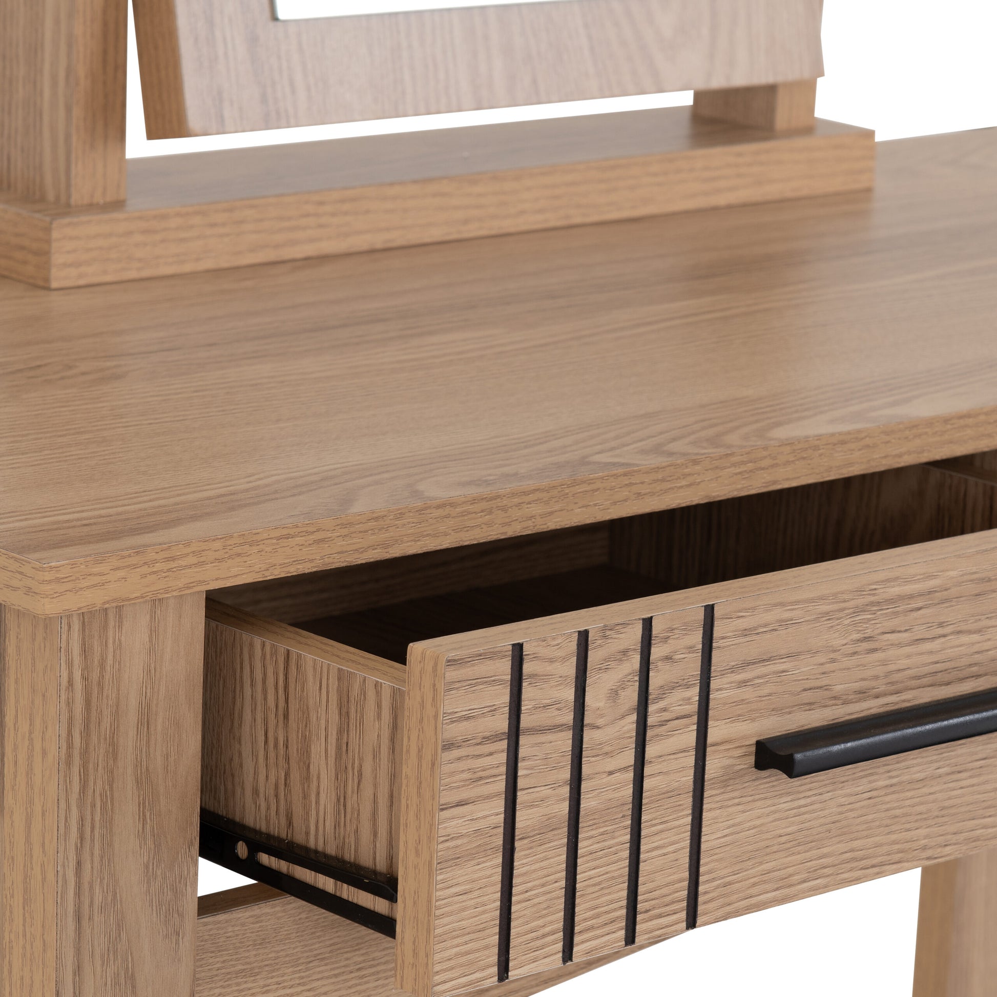 Tessa 2 Drawer Dressing Table Set - Natural Oak Effect/Black Faux Leather
