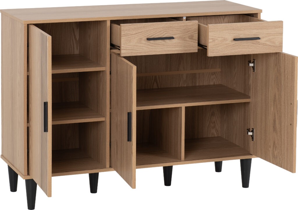 Tessa 3 Door 2 Drawer Sideboard - Natural Oak Effect