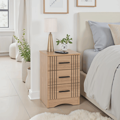 Tessa 3 Drawer Bedside - Natural Oak Effect