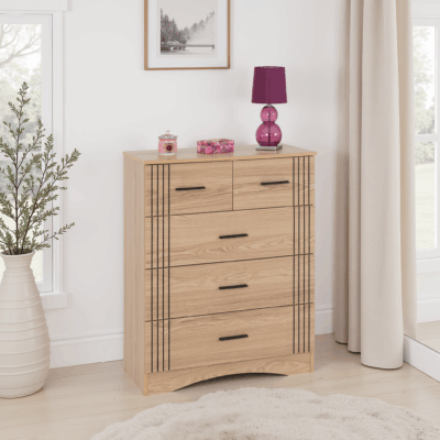 Tessa 3+2 Drawer Chest - Natural Oak Effect