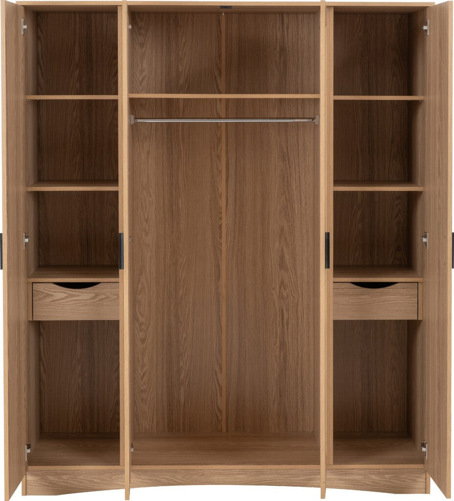 Tessa 4 Door Mirrored Wardrobe - Natural Oak Effect
