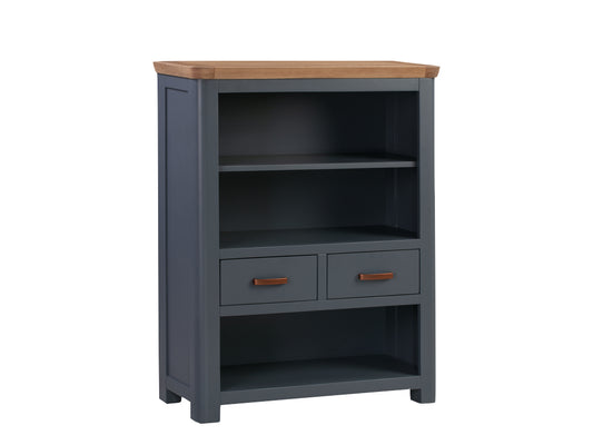 Treviso Midnight Blue Low Bookcase - Oak