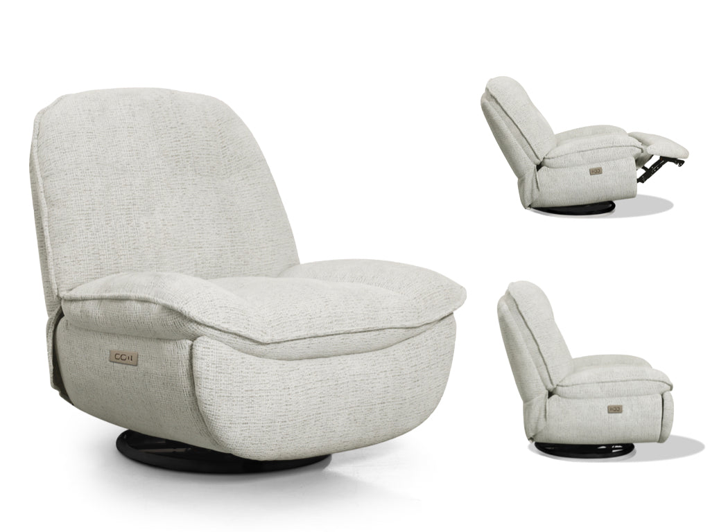 Torino Electric Reclining Swivel Armchair - Light Grey Fusion