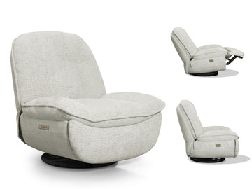 Torino Electric Reclining Swivel Armchair - Light Grey Fusion