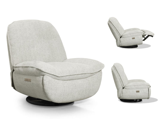 Torino Electric Reclining Swivel Armchair - Light Grey Fusion
