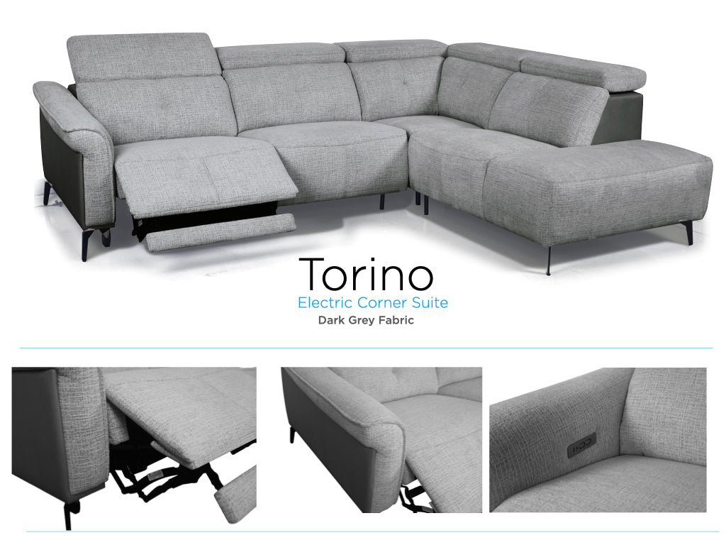 Torino Electric Reclining Corner Suite - Dark Grey Fusion