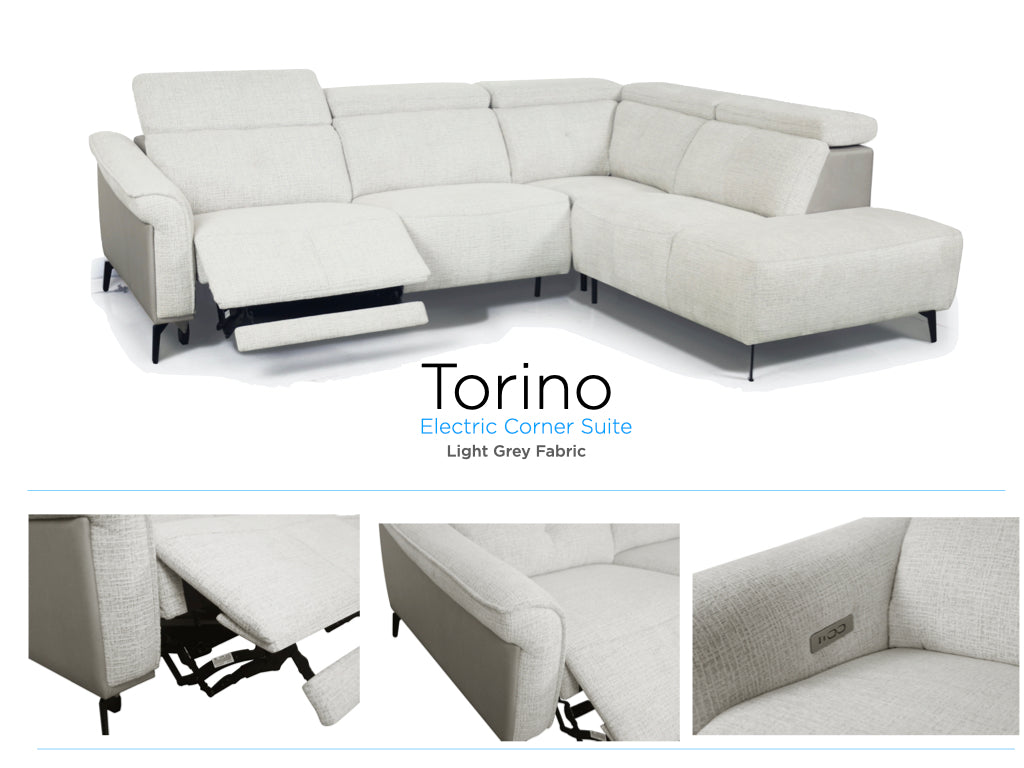 Torino Electric Reclining Corner Suite - Light Grey Fusion