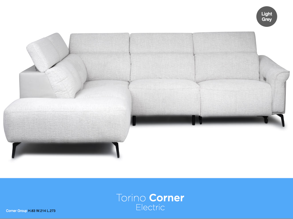 Torino Electric Reclining Corner Suite - Light Grey Fusion