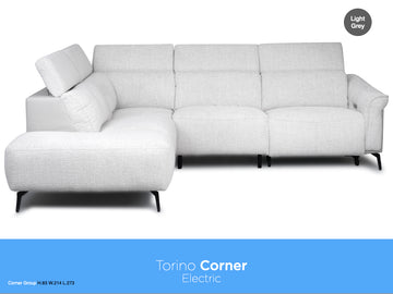 Torino Electric Reclining Corner Suite - Light Grey Fusion