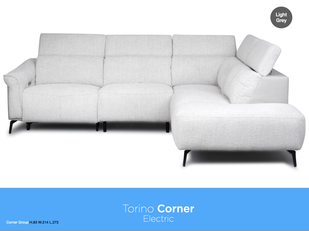 Torino Electric Reclining Corner Suite - Light Grey Fusion