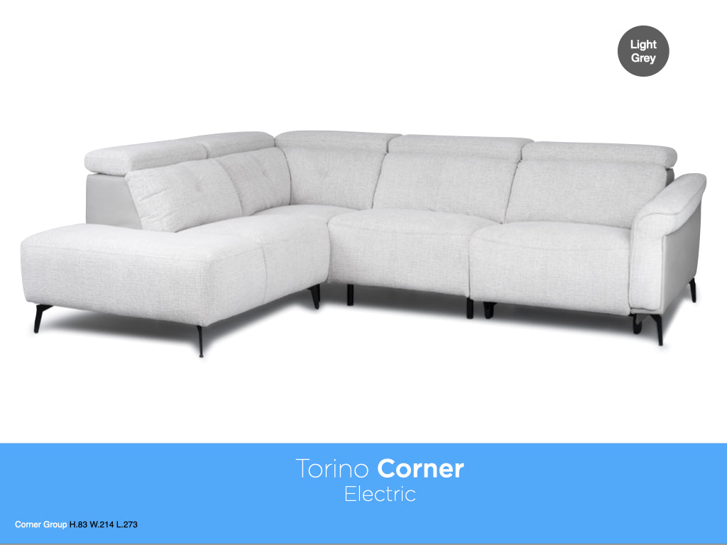 Torino Electric Reclining Corner Suite - Light Grey Fusion