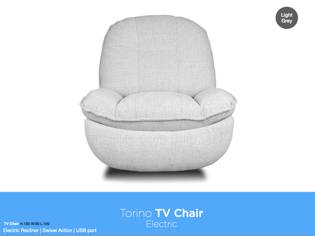 Torino Electric Reclining Swivel Armchair - Light Grey Fusion